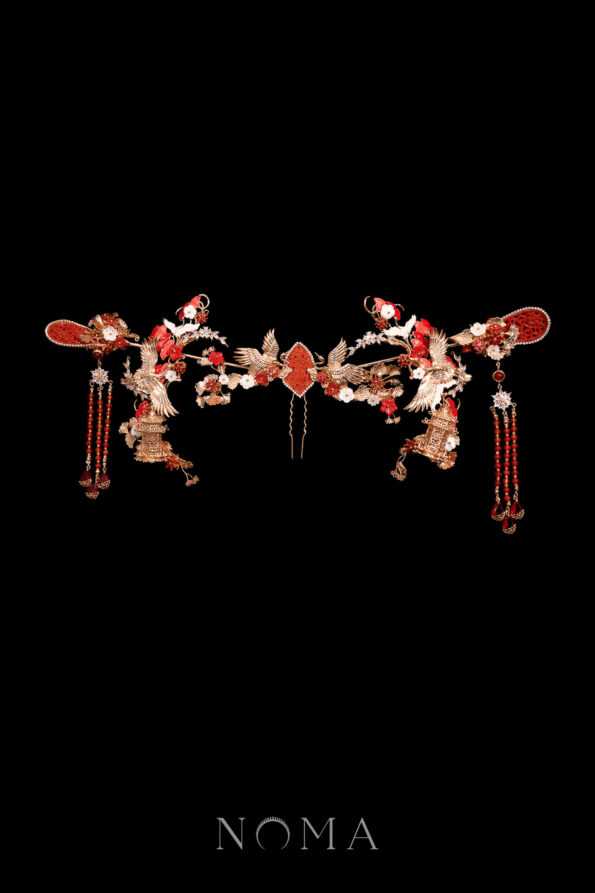 CHN-202300154-Colorful-Crane-Jade-Ginkgo-Pagoda-Hairvine-Set-Gold-Ruby-5-pcs