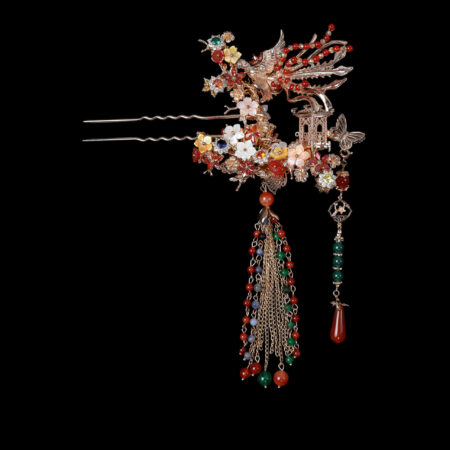 Flying Phoenix Floral Galore Hairpin - Gold (Left)