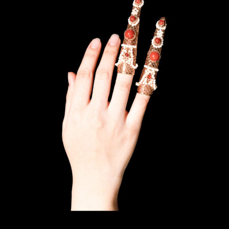 Inlaid Stones Fingernail Guard Set - Gold, Red (2 pcs)