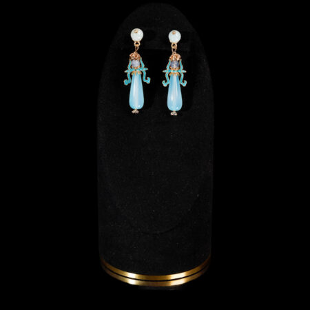 Han Element Pear Jade Earrings - Gold, Blue Jade