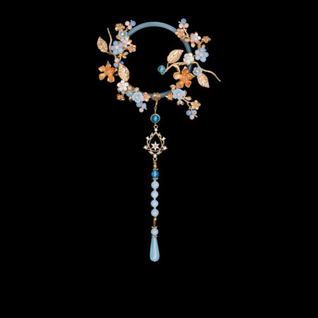 Floral Garden Jade Knob - Gold, Blue