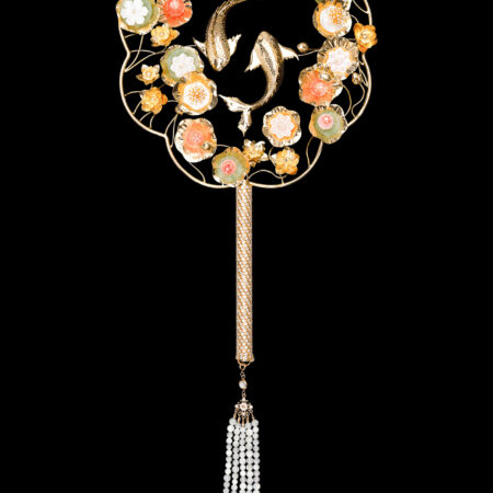Koi Pond Scenery Fan - 18k Yellow Gold