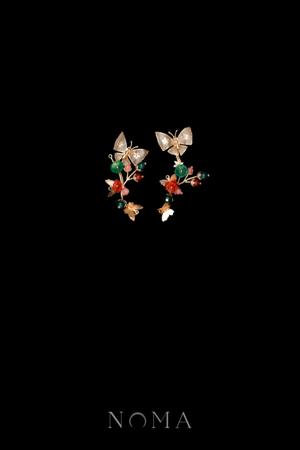 CHN-202400216-Butterflies-on-Tree-Branch-Side-Hairvine-Set-Gold-Green-2-pcs
