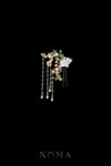 Carved Shell Floral Branch Hairpin - Gold, Light Jade