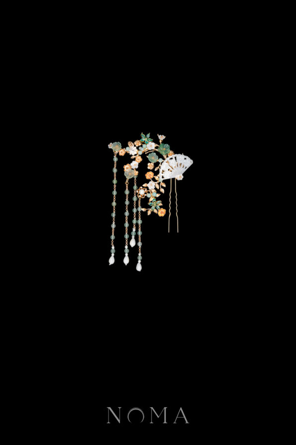 CHN-202400222-Carved-Shell-Floral-Branch-Hairpin-Gold-Light-Jade