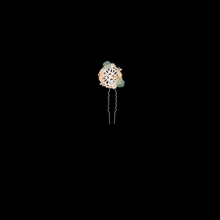 Carved Symbol Shell Hairpin - Gold, Light Jade (Left)