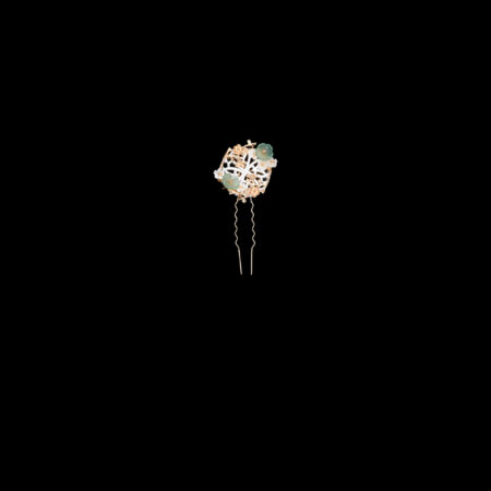 Carved Symbol Shell Hairpin - Gold, Light Jade (Right)