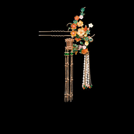 Curved Branch Flowers Hairpin - Gold (Left)