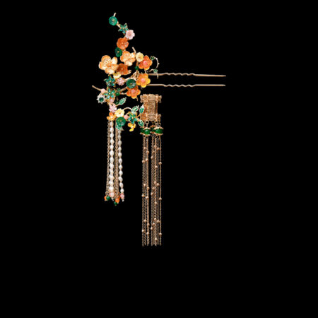 Colorful Curved Branch Flowers Hairpin - Gold (Right)