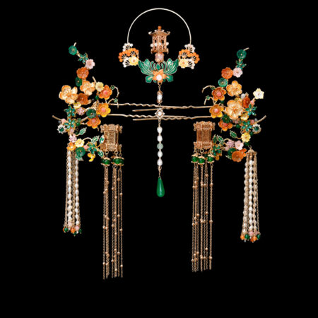 Colorful Curved Branch Pagoda on Lotus Simple Set - Gold (3 pcs)