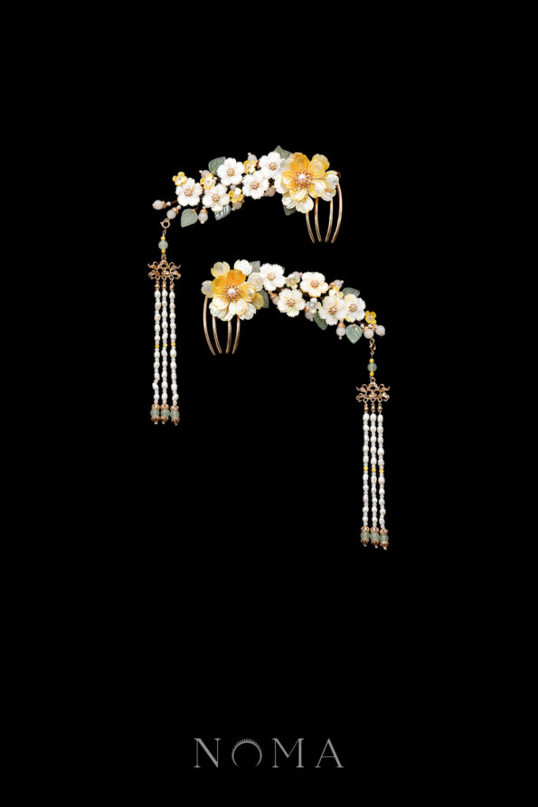 CHN-202400245-Floral-Bright-Moment-Haircomb-Pair-Gold-Yellow-1-pair