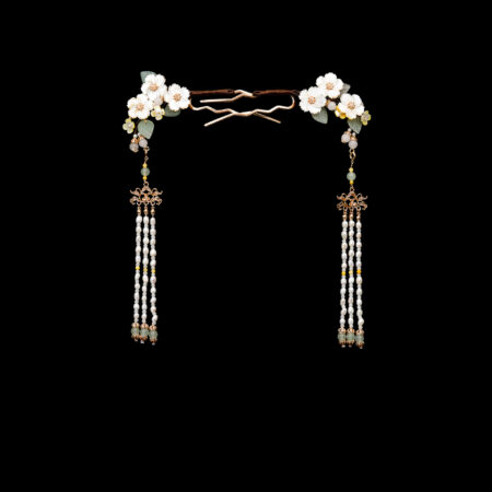 Floral Bright Hour Hairpin Pair - Gold, White (1 pair)