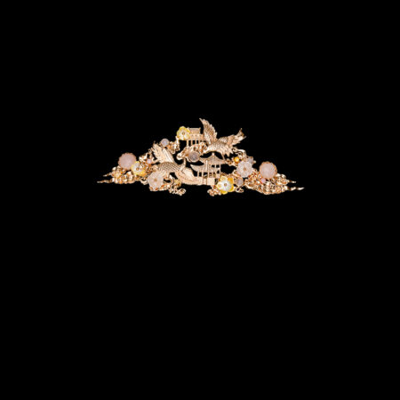Crane Heaven Cloud Hairvine/Brooch - Gold, Pink