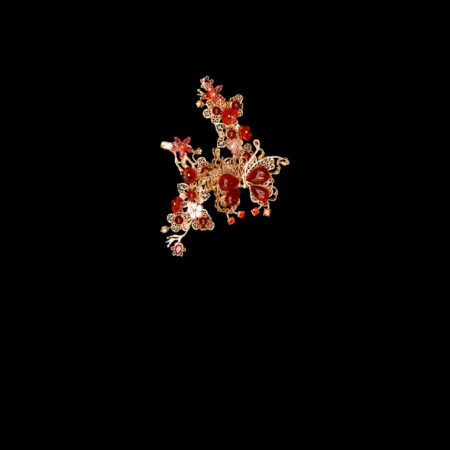 Floral Branch Butterfly Side Hairvine/Brooch - Gold, Ruby