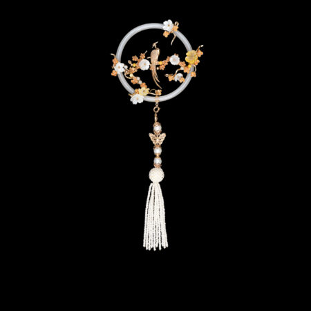 Bird on Petite Branch Knob - Gold, White