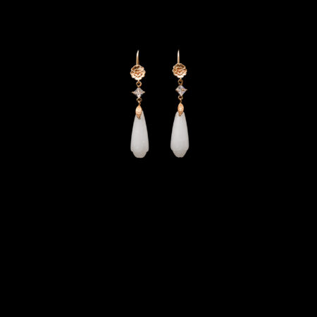 Clover Bloom Pear Bud Jade Earrings - Gold, White Jade