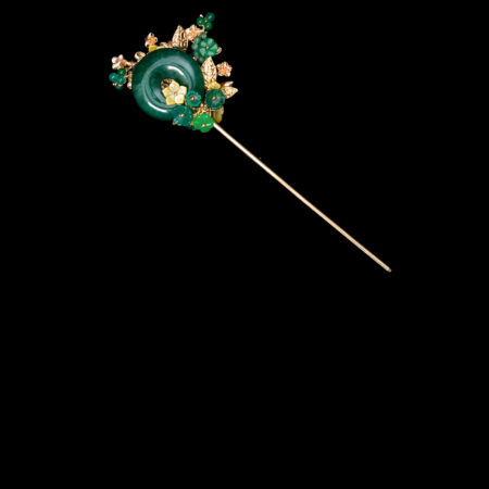 Round Donut Jade Lush Hairpin - Gold, Jade