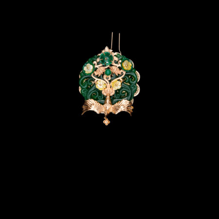 Carved Jade Phoenix Lush Middle - Gold, Jade