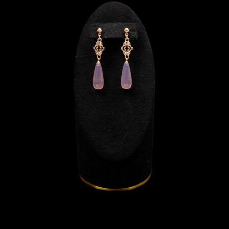 Curvature Deco Pear Jade Earrings - Gold, Pink Jade