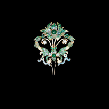 Colorful Mosaic Flying Butterfly Middle - Gold, Turquoise