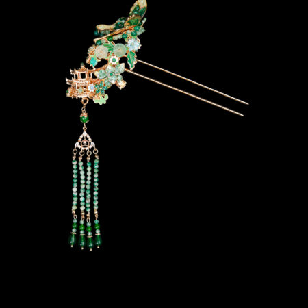 Colorful Mosaic Flying Butterfly Hairpin - Gold, Turquoise (Right)