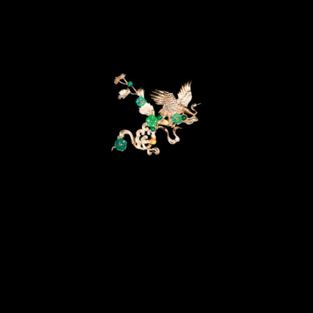 Crane Heaven Cloud Side Hairvine/Brooch - Gold, Green (Left)