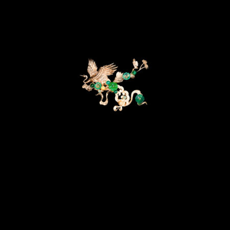 Crane Heaven Cloud Side Hairvine/Brooch - Gold, Green (Right)