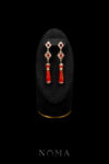 Oval T Ball Pear Jade Earrings - Gold, Red Jade