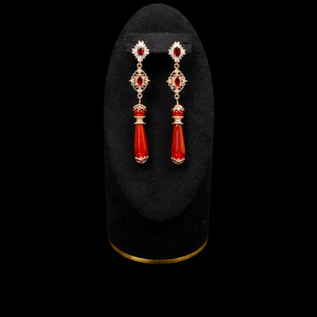 Oval T Ball Pear Jade Earrings - Gold, Red Jade