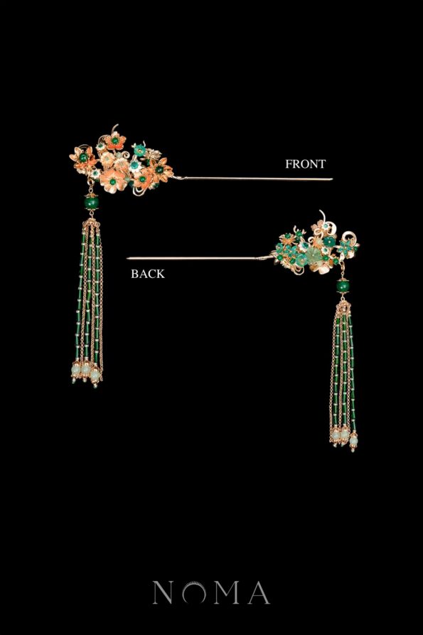 CHN-202500026-Oriental-Flower-Arrangement-Hairpin-Gold-Green-Right-1