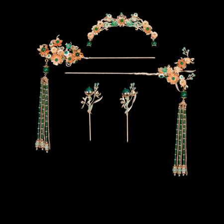 Oriental Flower Set - Gold, Green (5 pcs)