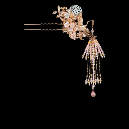 Crane Floral Inspiration Hairpin - Gold (Left)
