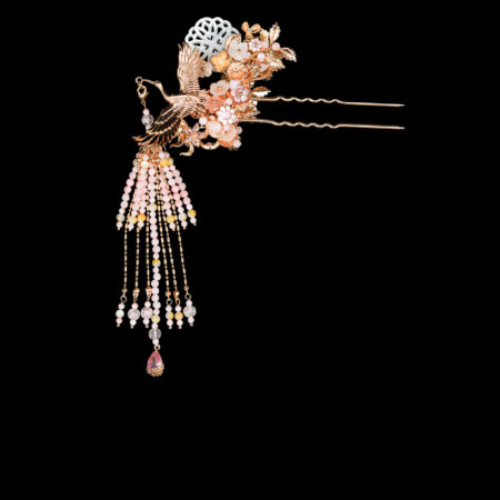 Crane Floral Inspiration Hairpin - Gold (Right)