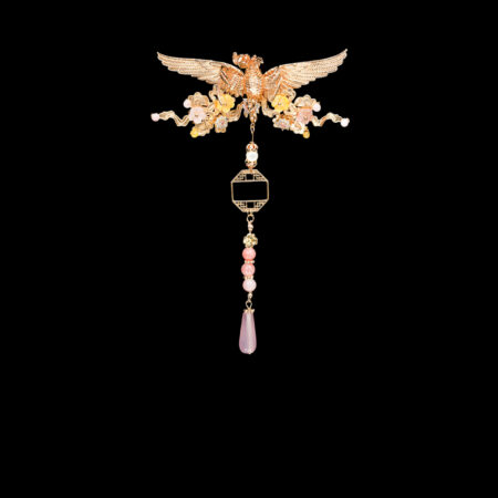 Winged Phoenix Cloud Floral Brooch/Hairvine - Gold, Pink