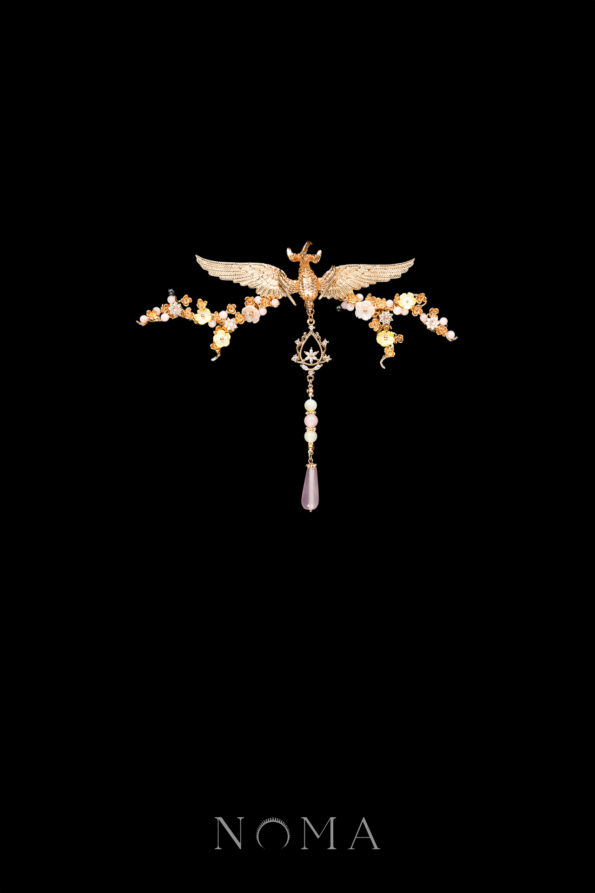CHN-202500046-Winged-Phoenix-Branch-Floral-HairvineBrooch-Gold-Pink