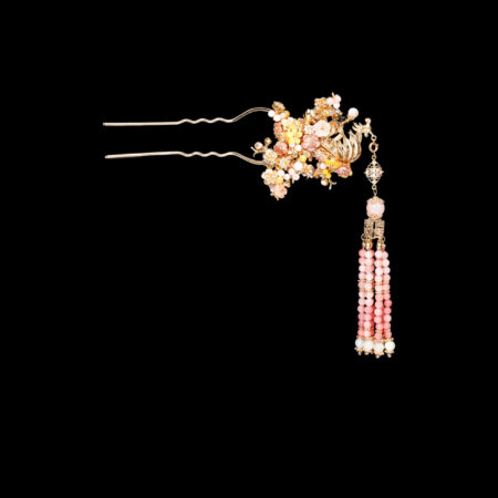 Phoenix Branch Floral Hairpin - Gold, Pink