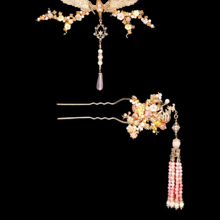 Winged Phoenix Branch Floral Set - Gold, Pink (2 pcs)