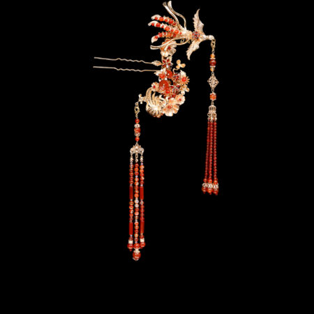 Phoenix Master Twin Hairpin - Gold, Ruby (Left)