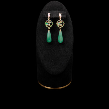 Floral Ba Bao Pear Bud Jade Earrings - Gold, Light Jade