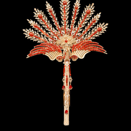 Extravagant Phoenix Gems Fan - 18k Yellow Gold, Ruby