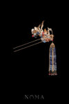 Colorful Phoenix Feather Curvy Ornament Hairpin - Gold, Sapphire (Left)