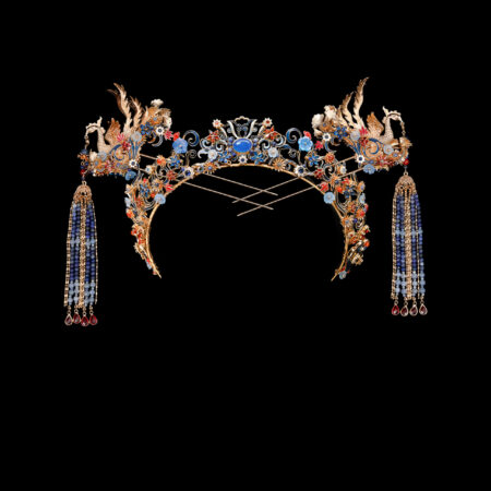 Colorful Phoenix Curvy Ornament Crown Set - Gold, Sapphire (3 pcs)