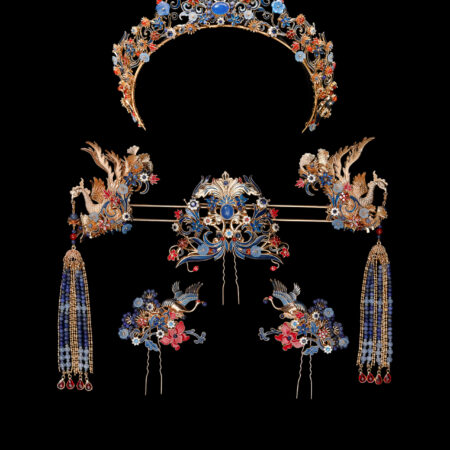 Colorful Phoenix Crane Ornament Full Set - Gold, Sapphire (6 pcs)