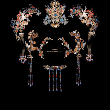 Colorful Mosaic Butterfly Crane Inspiration Large Full Set - Gold, Sapphire (6 pcs)