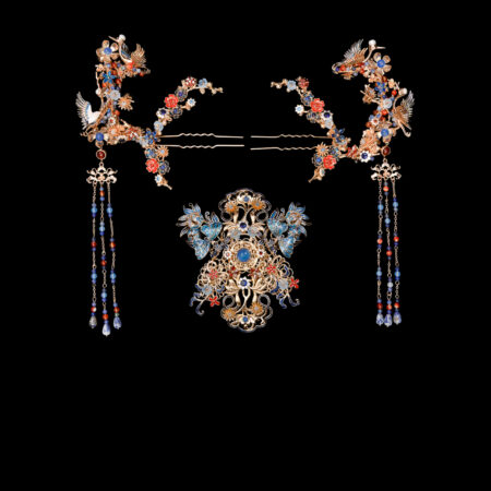 Colorful Mosaic Butterfly Crane Inspiration Large Simple Set - Gold, Sapphire (3 pcs)