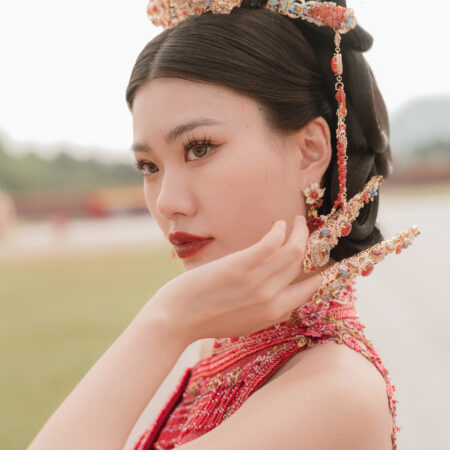 Fire Jade Heritage Hairpin - Gold, Red Jade (Left)