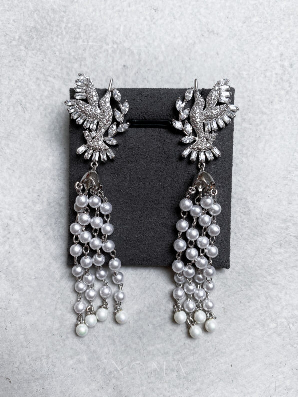 DJW-201900230-Pearl-Chain-Bird-Earrings-Rhodium-White-Gold-White-Diamond