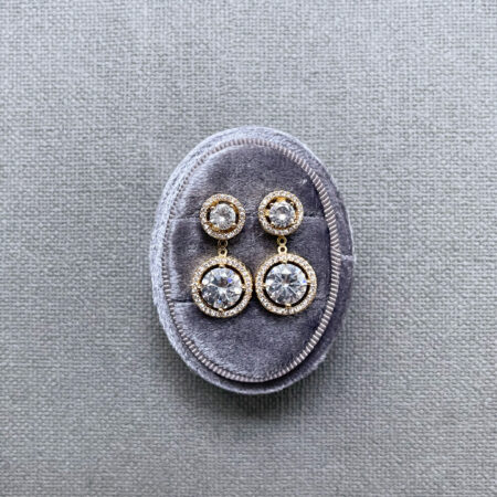 DIY Round Top Round Bottom Earrings Set - 18k Yellow Gold, White Diamond (6 pcs)