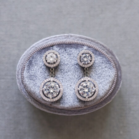 DIY Round Top Round Bottom Earrings Set - Rhodium White Gold, White Diamond (6 pcs)