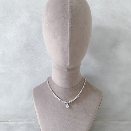 Round Pear Pendant Necklace - Rhodium White Gold